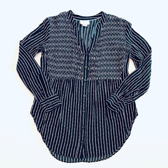 Anthropologie Maeve Calia black & white tunic top Womens 2 petite feminine flowy - Picture 2 of 13